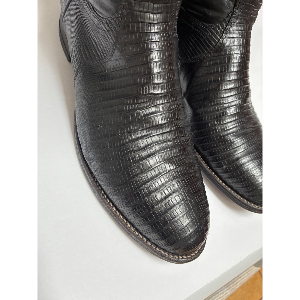 Justin Mens Black Lizard Skin Western Cowboy Boots Made in USA Size 9 D - Picture 2 of 10